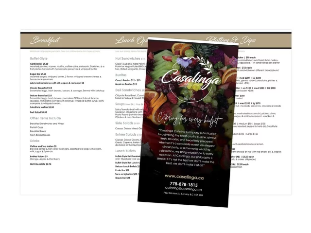 I first designed @casalingafoodservices catering menu in 2019. Since then they have gone through a fabulous branding refresh (hats off to the designer who worked with them on it) with an elegant new logo and a more sophisticated colour pallet. Recently they approached me about redesigning the original menu I designed along with a second targeting weddings using their new standards guide. I was ticked to do so as it is always a hoot to see a brand come to life and I love working with standards manuals. I know a bit geeky, but that’s me. This was the result.
If your in Vancouver this weekend you can find them at this years @thewellnessshow . Be sure to drop by say hi and make sure you enter the draw for the Celebrity Cooking stage. They and @vancouverwateradventures are cosponsoring the prize and it’s a fabulous one!
#vancouvercatering #tastytreats #yvrfoodies #eventplanning #catering #menudesign #graphicdesign #vancouvergraphicdesigner
