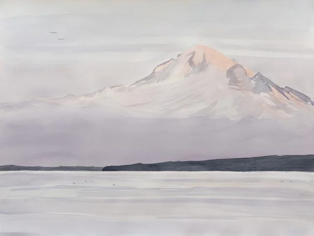 “Beacon” is one of three of my watercolours that are joining the @northvanarts 2025 Art Rental Program. The annual Art Rental Show’s opening reception is today, March 8 from 2 to 4. It is a great opportunity to see the new additions in a gallery setting and to discover some amazing local artists. 
The show runs from March 8 to April 19 at CityScape Community ArtSpace in North Vancouver.
Beacon
Mount Baker and Boundary Bay at Sunset in Tsawwassen BC
24x30 inches framed
Watercolour on paper
#bcart #bcartists #rentitbuyitloveit #artrental #northvanarts #bclandscapes #yvrart #yvrartist #watercolourlandscape #boundarybay #tsawwassen #southdelta #bcviews #pacificlife #pnwart #pnwartist #watercolour #worksonpaper #landscapepainting #naturelovers #mountainview